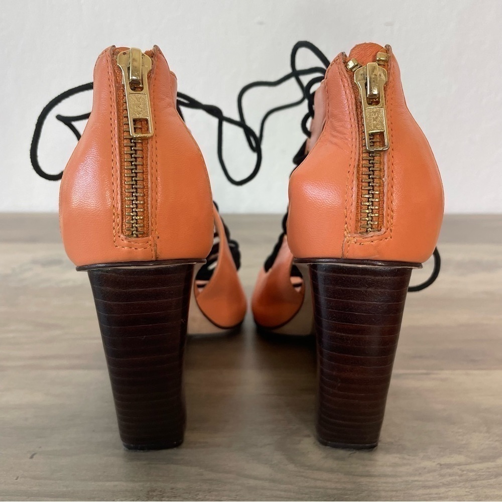 Rebecca Minkoff Peach Leather Cutout Lace Up Wedge Heels - Picture 8 of 12